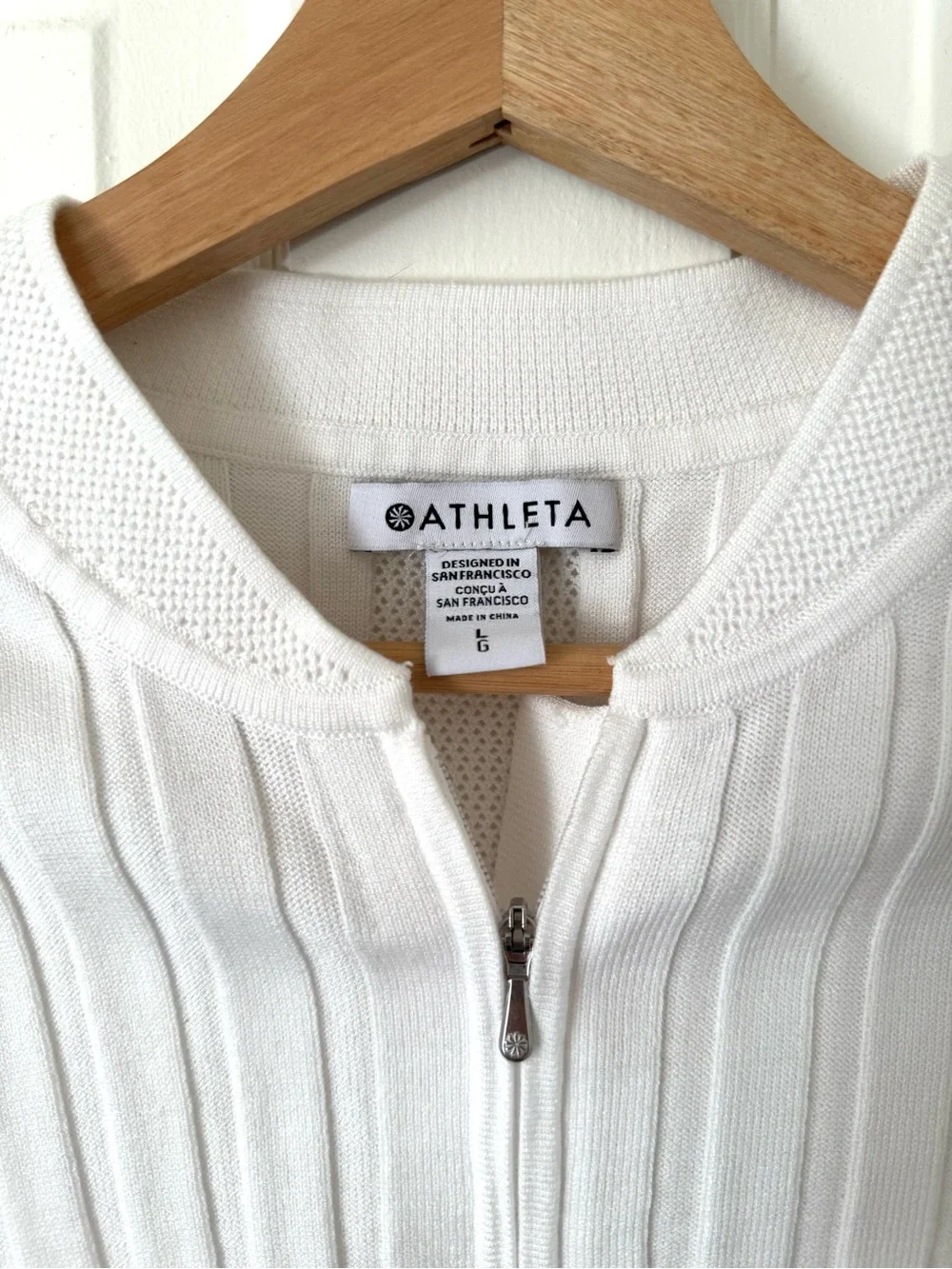 NWT Athleta White Fairway Chandail Ribbed Zip-Up Sweater, Large - Picture 3 of 11